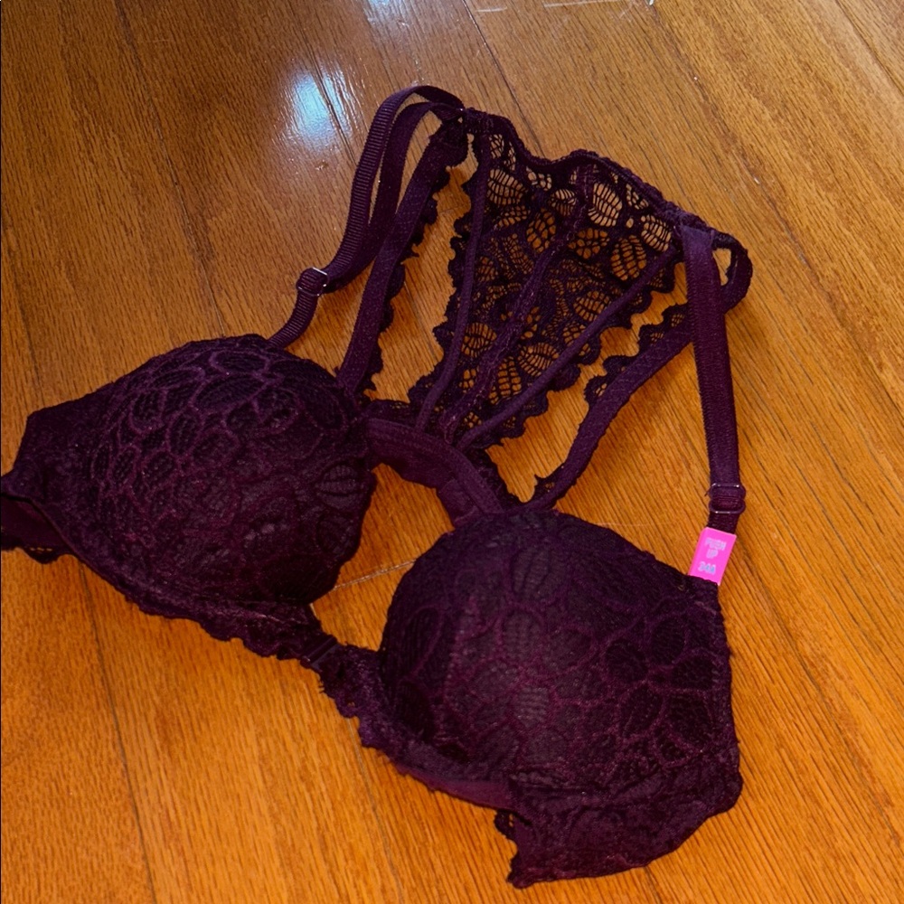 PINK Victoria's Secret Purple Lace Racerback Push-Up Bra